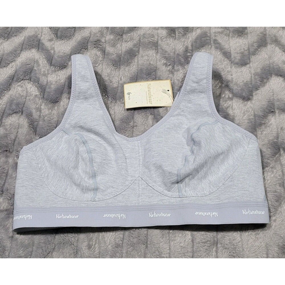 Naturalwear 36 D Grey Mesh Lined Wire Free Mastectomy Sports Bra NWT